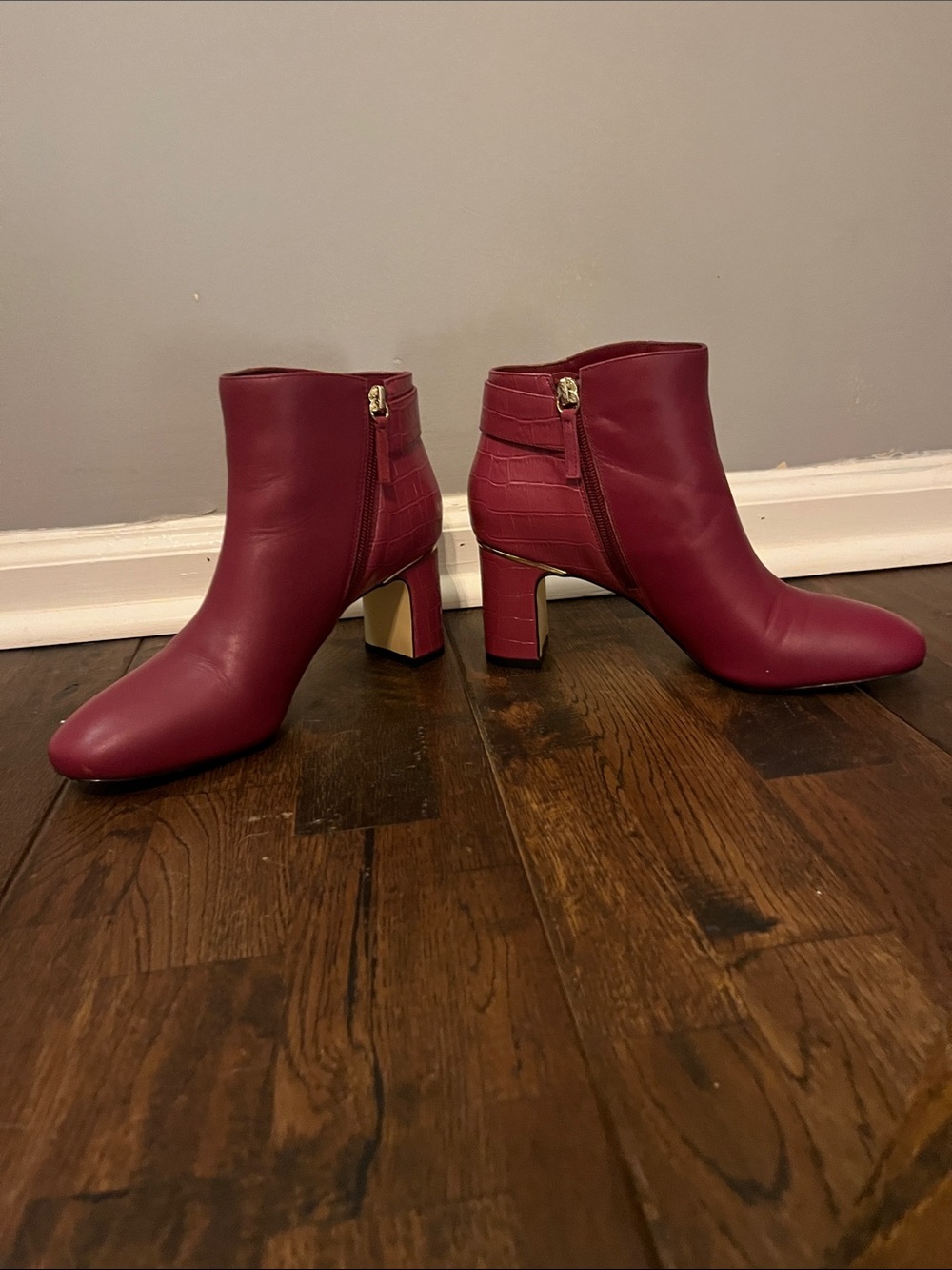 White House Black Market Burgundy Ankle Booties with Block Heel